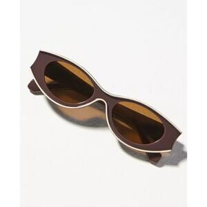 Anthropologie Beveled Edge Retro Mod Cats Eye Sunglasses in Brown and Cream NWT
